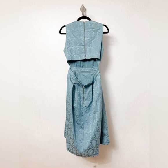 Eva Mendes New York & Company Brocade Winter Holiday Chic Teal Midi Dress 6 - Picture 4 of 13